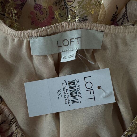 New LOFT Shimmer Floral Ruffle Tie Neck Blouse Women's Size XXL - Picture 3 of 7
